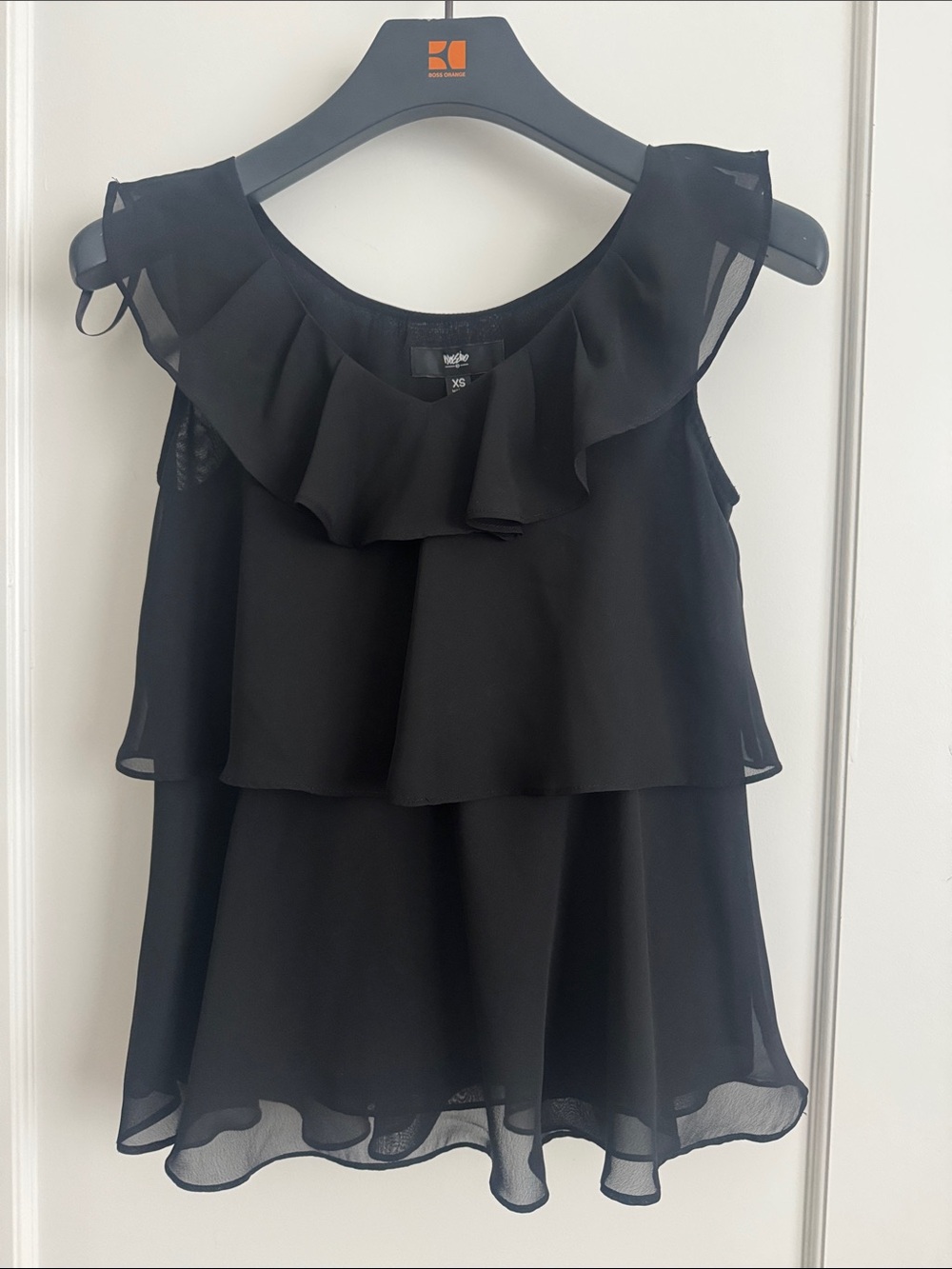 XS Black Layered Ruffle layered Chiffon sleeveless blouse